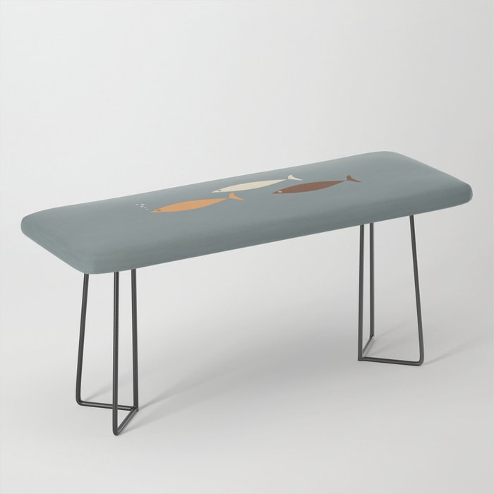 Fish Trio - Minimalist Mid-Century Slate Blue Orange Brown Cream Bench Gallery Image 1