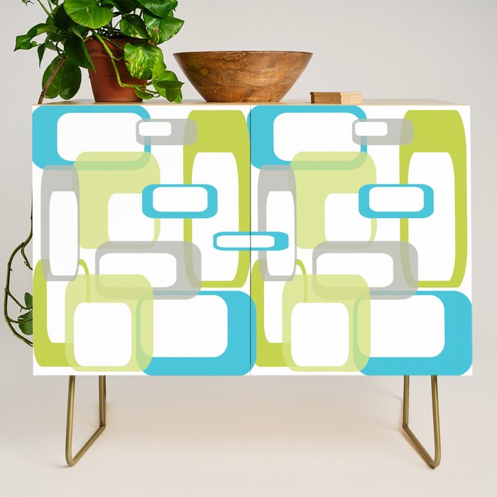 Mid-Century Modern Rectangle Design Blue Green and Gray Credenza Gallery Image 1