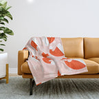 Red Santa Hats & Snowflakes on Linen Pink - Modern Festive Pattern Throw Blanket Gallery Image 1