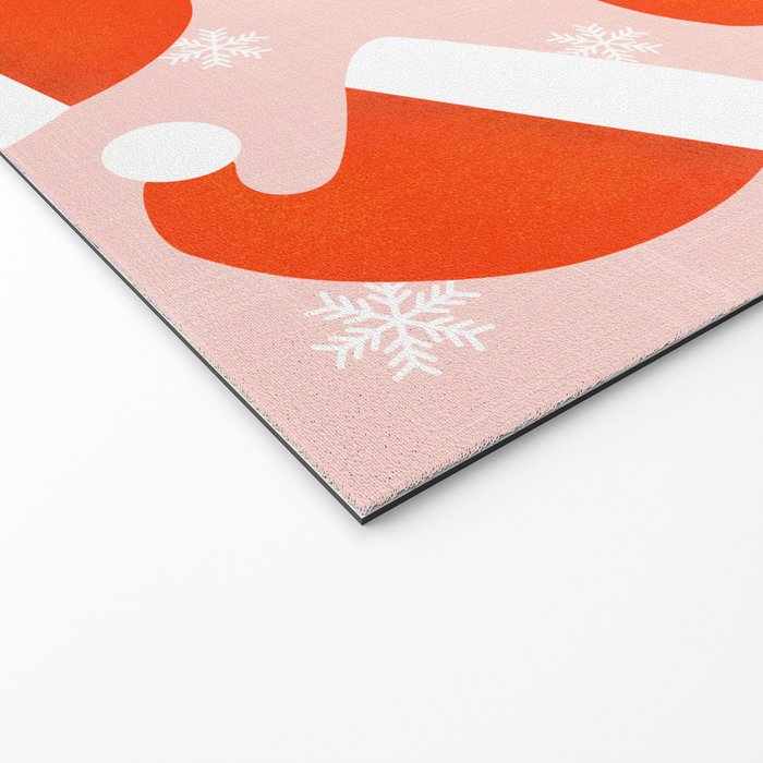 Red Santa Hats & Snowflakes on Linen Pink - Modern Festive Pattern Welcome Mat Gallery Image 2