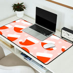 Red Santa Hats & Snowflakes on Linen Pink - Modern Festive Pattern Desk Mat Gallery Image 2