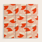 Red Santa Hats & Snowflakes on Linen Pink - Modern Festive Pattern Wood Wall Art Gallery Image 1