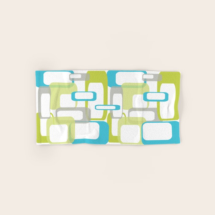 Mid-Century Modern Rectangle Design Blue Green and Gray Bath Towel Gallery Image 1