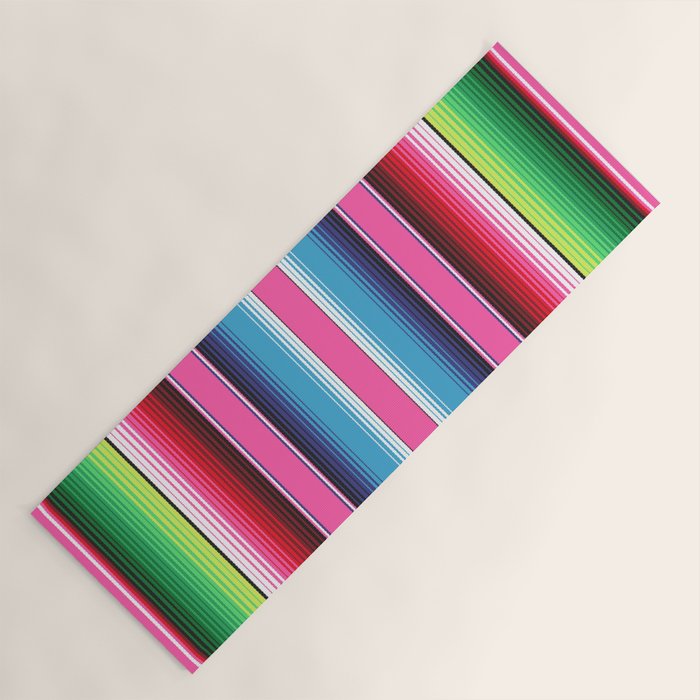 Pink Mexican Serape Blanket Stripes Yoga Mat Gallery Image 1