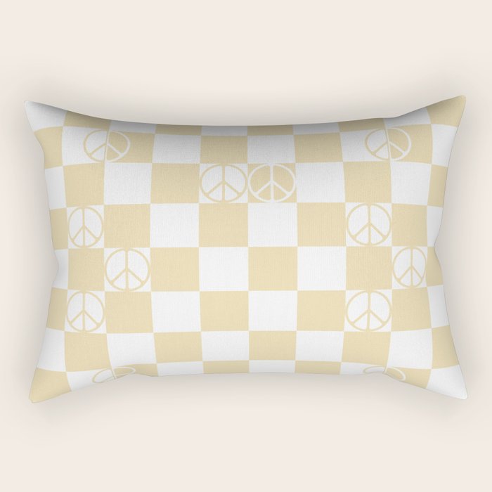 Checkered Peace Sign (Sand Color) Rectangular Pillow Gallery Image 2