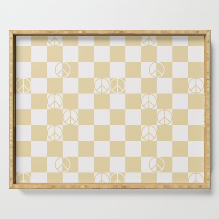 Checkered Peace Sign (Sand Color) Serving Tray Gallery Image 1