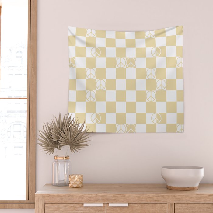 Checkered Peace Sign (Sand Color) Wall Tapestry Gallery Image 2