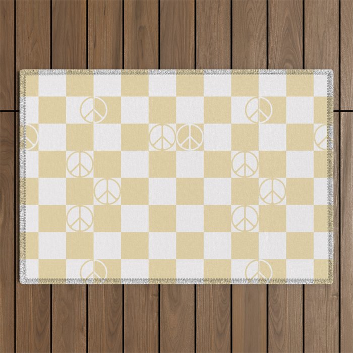 Checkered Peace Sign (Sand Color) Outdoor Rug Gallery Image 1