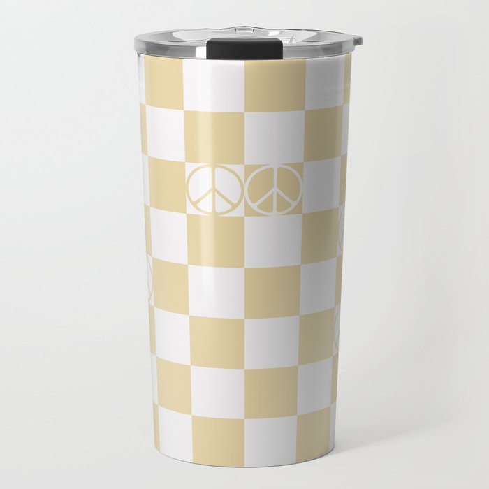 Checkered Peace Sign (Sand Color) Travel Mug Gallery Image 1