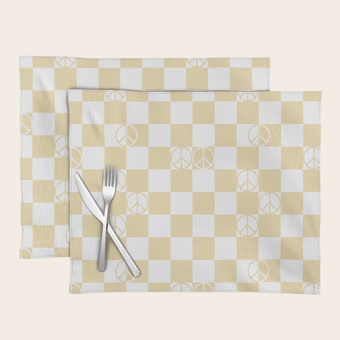Checkered Peace Sign (Sand Color) Placemat Gallery Image 1