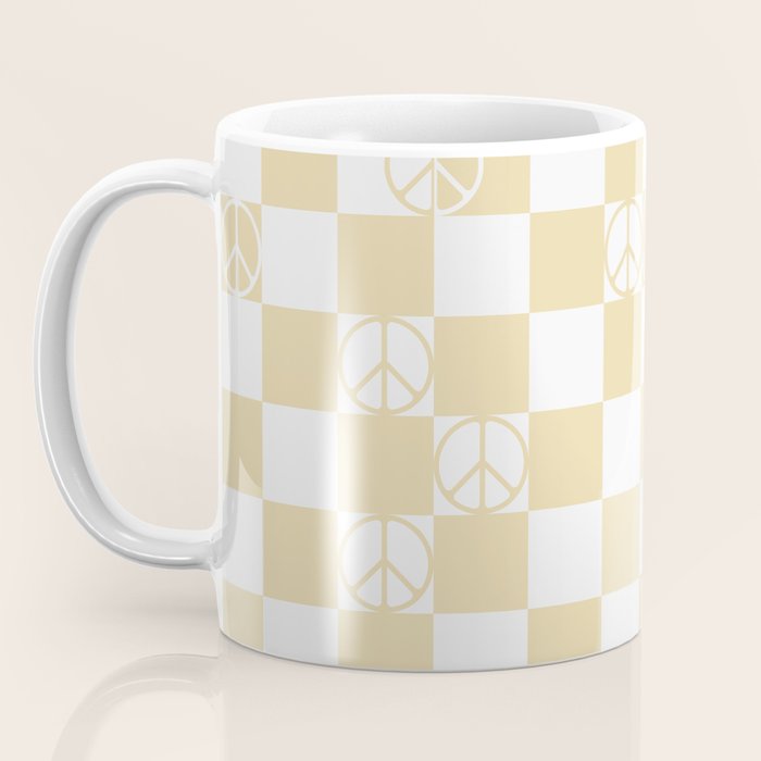 Checkered Peace Sign (Sand Color) Coffee Mug Gallery Image 3