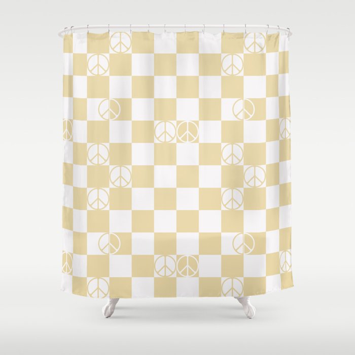 Checkered Peace Sign (Sand Color) Shower Curtain Gallery Image 1