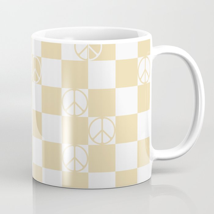 Checkered Peace Sign (Sand Color) Coffee Mug Gallery Image 1