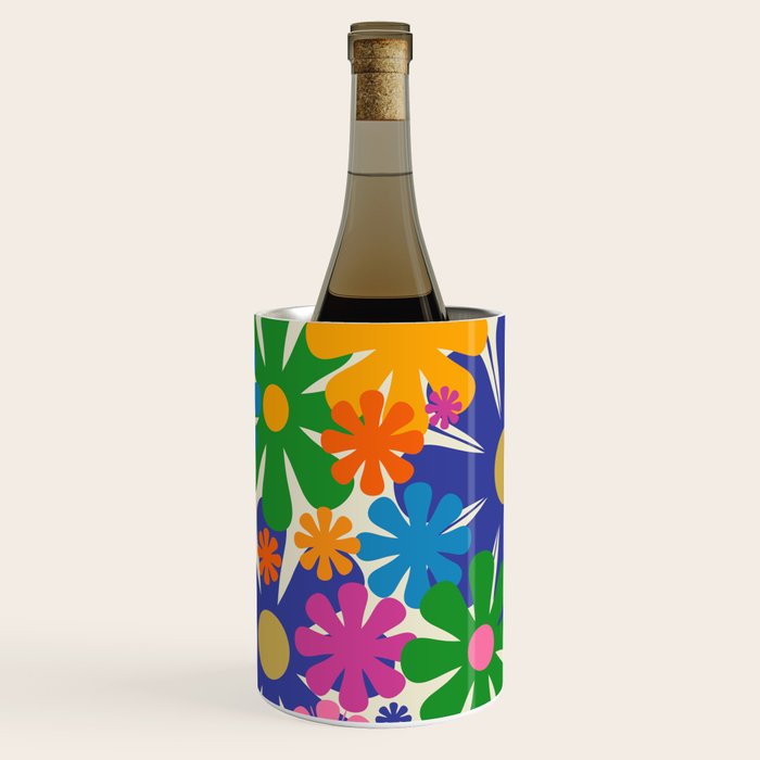 Mid Century Modern Flower Bloom Cheerful Retro Flowers in Vase Wine Chiller Gallery Image 1