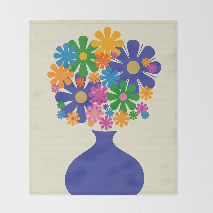 Mid Century Modern Flower Bloom Cheerful Retro Flowers in Vase Throw Blanket Gallery Image 2