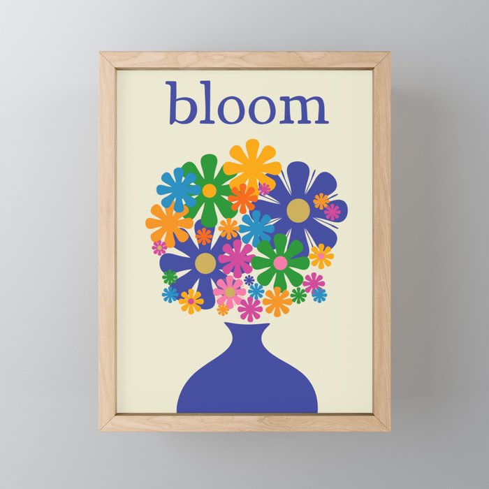 Mid Century Modern Flower Bloom Cheerful Retro Flowers in Vase Mini Art Print Gallery Image 1