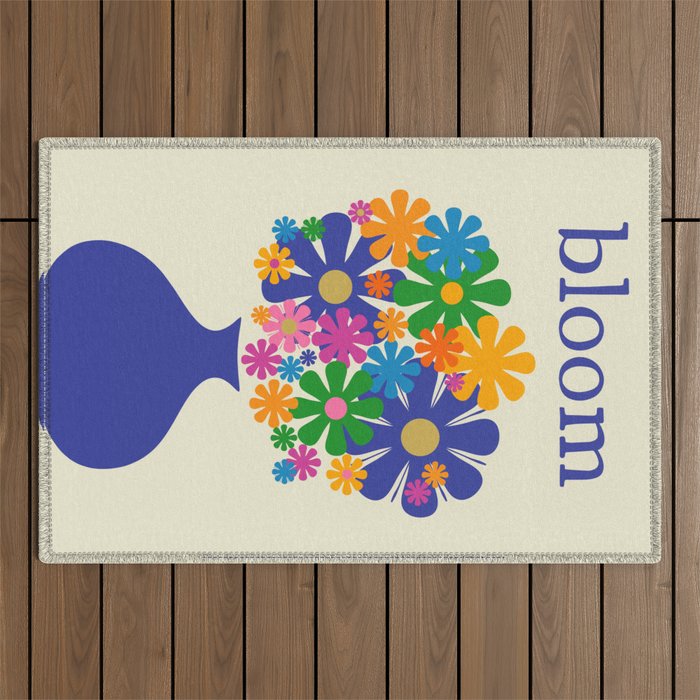 Mid Century Modern Flower Bloom Cheerful Retro Flowers in Vase Outdoor Rug Gallery Image 1