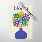Mid Century Modern Flower Bloom Cheerful Retro Flowers in Vase Wrapping Paper Gallery Image 1
