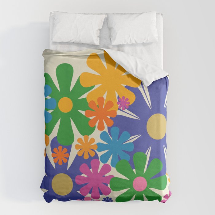 Mid Century Modern Flower Bloom Cheerful Retro Flowers in Vase Duvet Cover Gallery Image 1