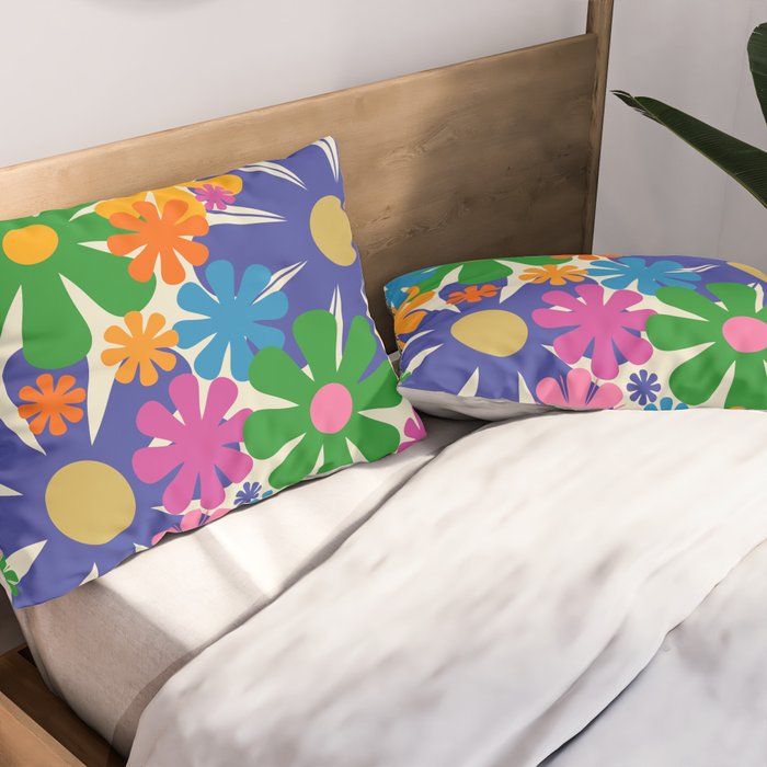 Mid Century Modern Flower Bloom Cheerful Retro Flowers in Vase Pillow Sham Gallery Image 2