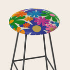 Mid Century Modern Flower Bloom Cheerful Retro Flowers in Vase Stool Gallery Image 2