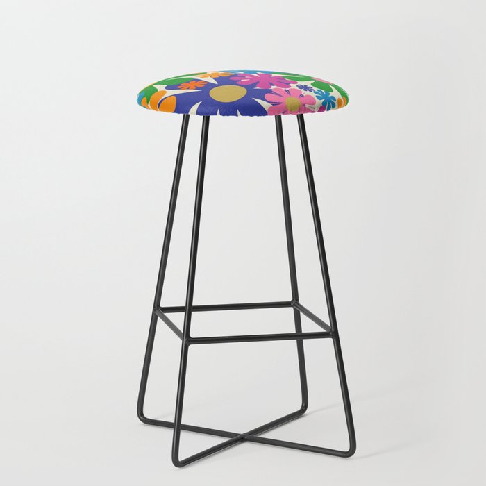 Mid Century Modern Flower Bloom Cheerful Retro Flowers in Vase Stool Gallery Image 1