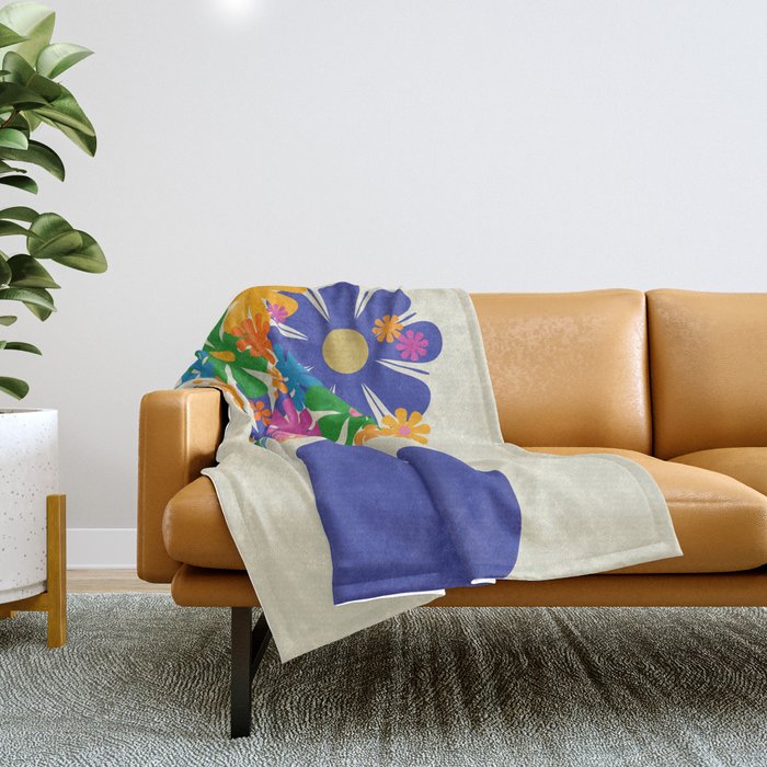 Mid Century Modern Flower Bloom Cheerful Retro Flowers in Vase Throw Blanket Gallery Image 1