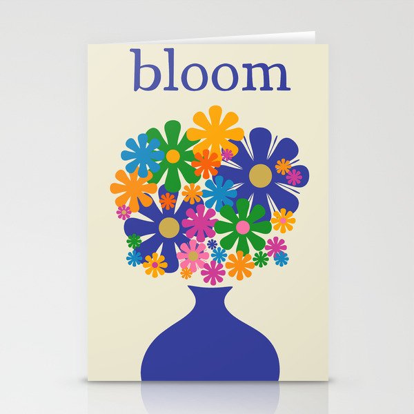 Mid Century Modern Flower Bloom Cheerful Retro Flowers in Vase Stationery Card Gallery Image 2