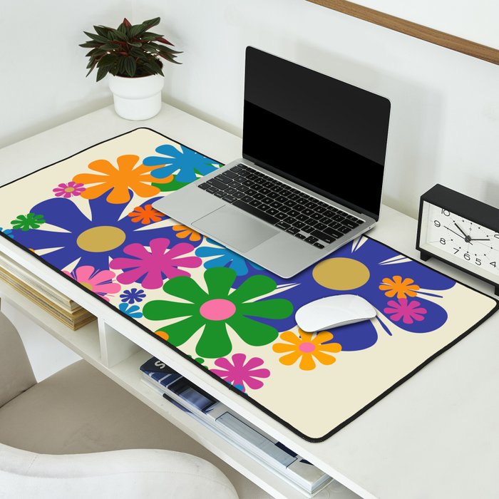 Mid Century Modern Flower Bloom Cheerful Retro Flowers in Vase Desk Mat Gallery Image 2