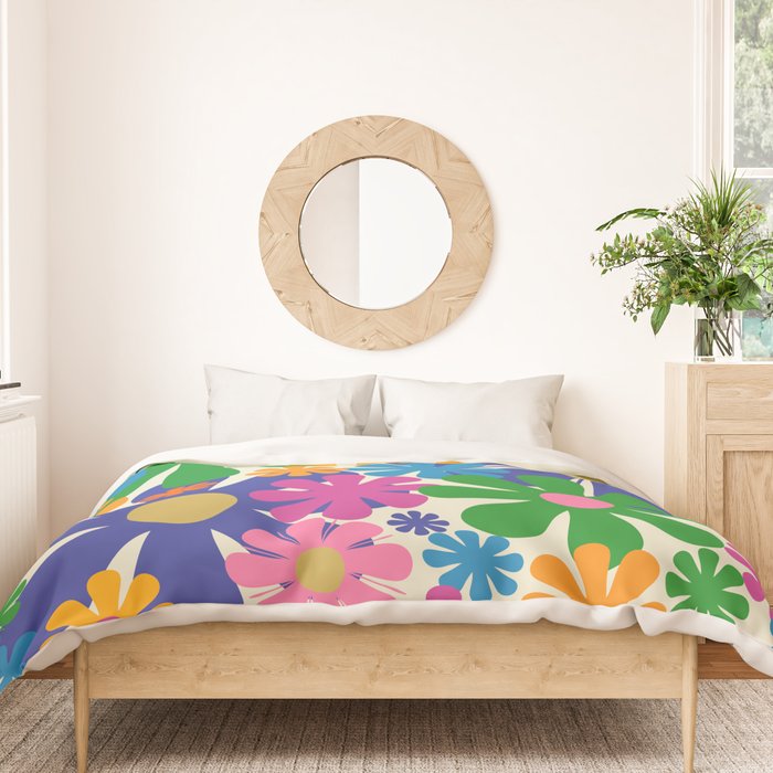 Mid Century Modern Flower Bloom Cheerful Retro Flowers in Vase Duvet Cover Gallery Image 3