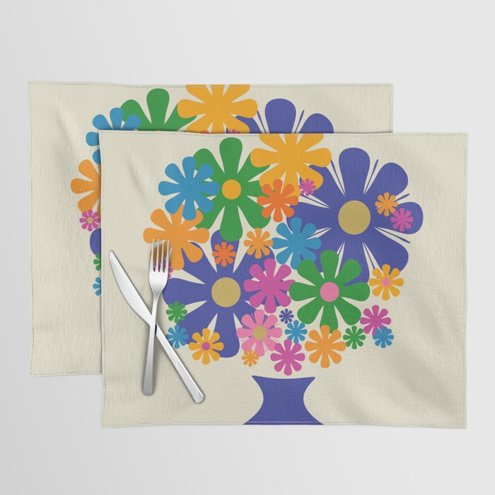 Mid Century Modern Flower Bloom Cheerful Retro Flowers in Vase Placemat Gallery Image 1