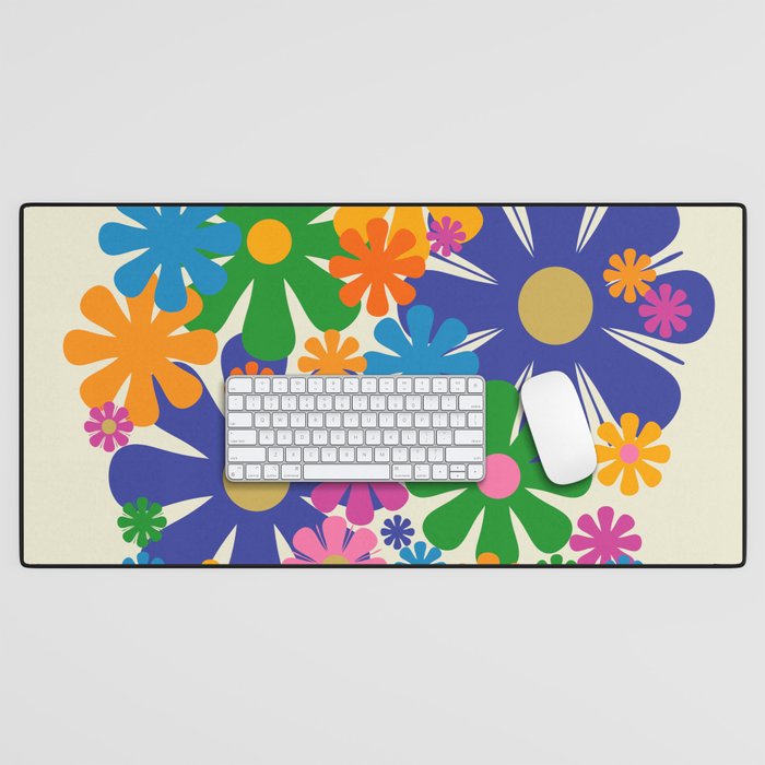 Mid Century Modern Flower Bloom Cheerful Retro Flowers in Vase Desk Mat Gallery Image 1