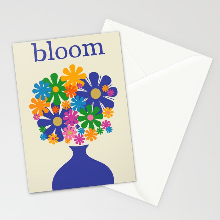 Mid Century Modern Flower Bloom Cheerful Retro Flowers in Vase Stationery Card Gallery Image 2