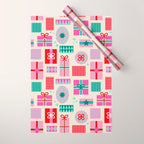 Retro Geometric Christmas Gift pattern on Cream Wrapping Paper Gallery Image 1