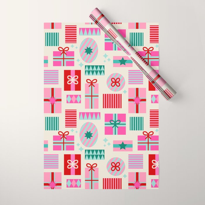 Retro Geometric Christmas Gift pattern on Cream Wrapping Paper Gallery Image 1