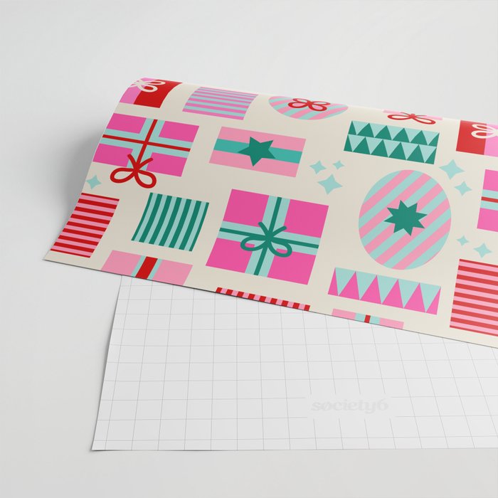 Retro Geometric Christmas Gift pattern on Cream Wrapping Paper Gallery Image 2
