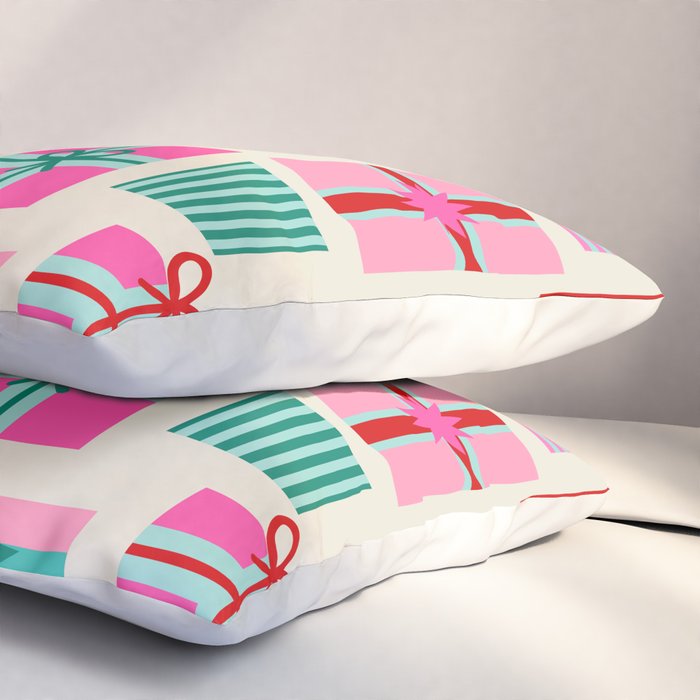 Retro Geometric Christmas Gift pattern on Cream Pillow Sham Gallery Image 3