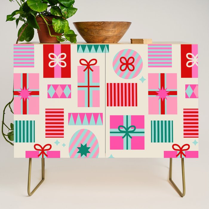 Retro Geometric Christmas Gift pattern on Cream Credenza Gallery Image 1