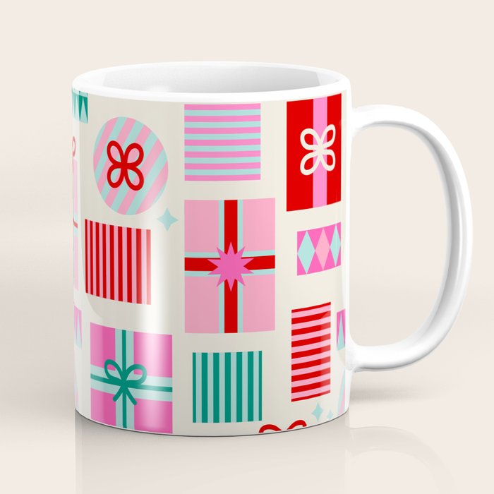 Retro Geometric Christmas Gift pattern on Cream Coffee Mug Gallery Image 1