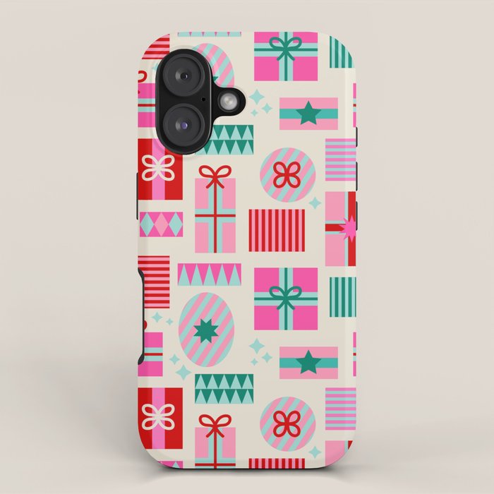 Retro Geometric Christmas Gift pattern on Cream iPhone Case Gallery Image 1