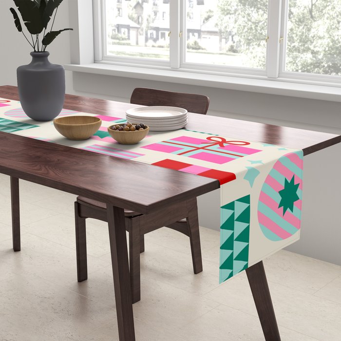 Retro Geometric Christmas Gift pattern on Cream Table Runner Gallery Image 2