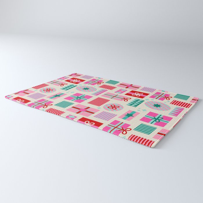 Retro Geometric Christmas Gift pattern on Cream Rug Gallery Image 3