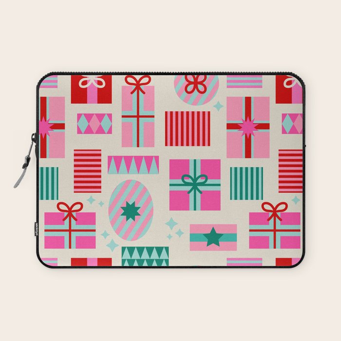 Retro Geometric Christmas Gift pattern on Cream Laptop Sleeve Gallery Image 1