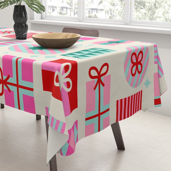 Retro Geometric Christmas Gift pattern on Cream Tablecloth Gallery Image 3