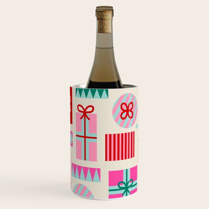 Retro Geometric Christmas Gift pattern on Cream Wine Chiller Gallery Image 1