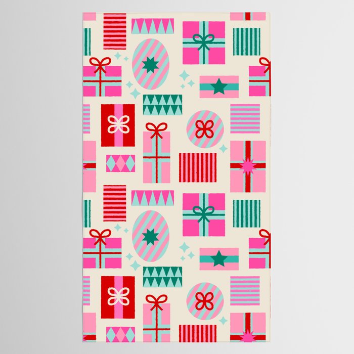 Retro Geometric Christmas Gift pattern on Cream Tablecloth Gallery Image 2
