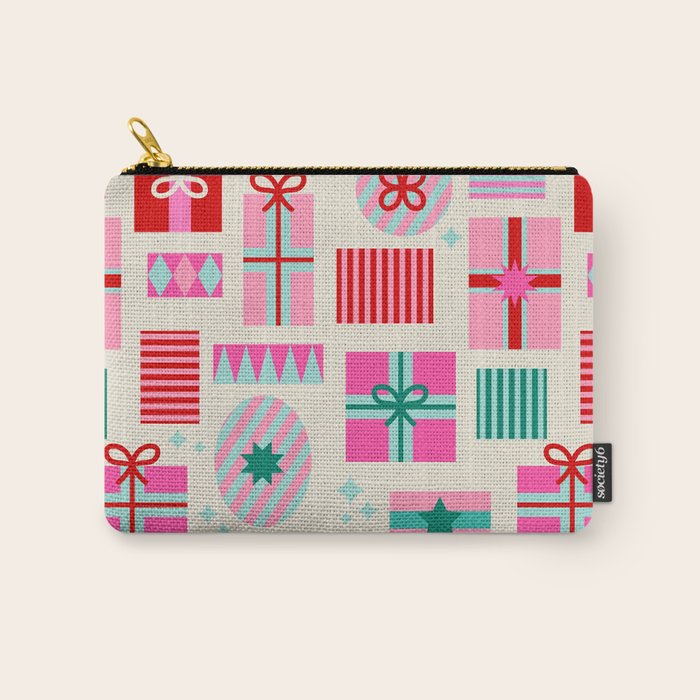 Retro Geometric Christmas Gift pattern on Cream Carry All Pouch Gallery Image 1