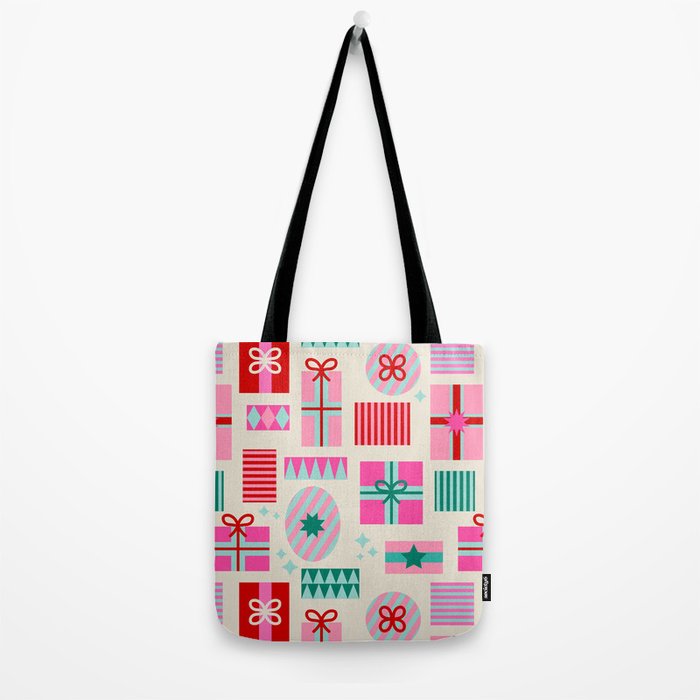 Retro Geometric Christmas Gift pattern on Cream Tote Bag Gallery Image 2