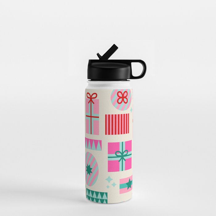 Retro Geometric Christmas Gift pattern on Cream Water Bottle Gallery Image 1