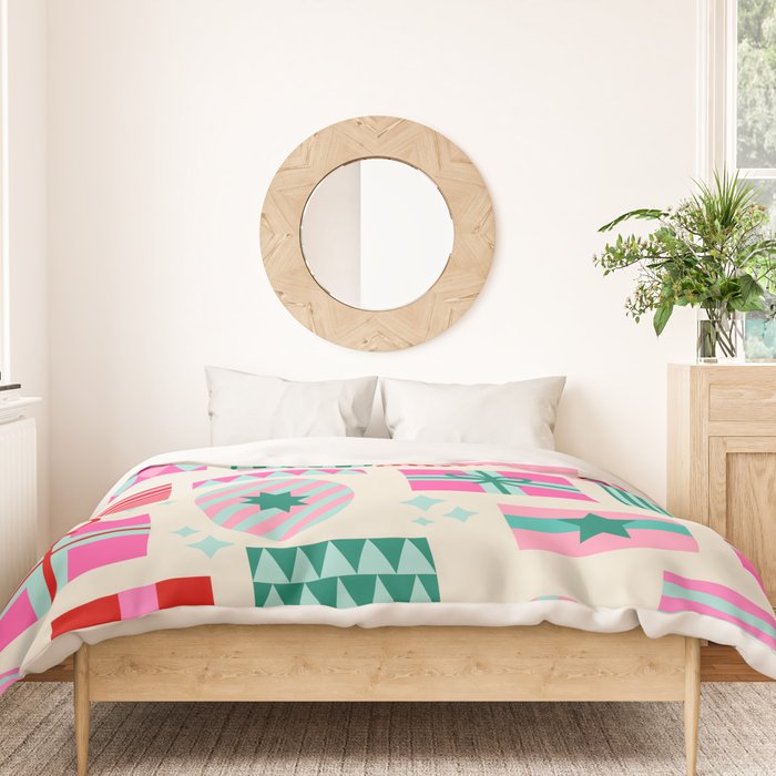Retro Geometric Christmas Gift pattern on Cream Duvet Cover Gallery Image 3